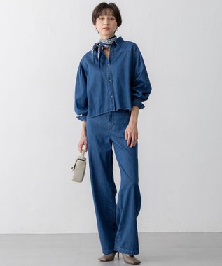 23区 ヘリンボーン プリント スカーフ ブループリント