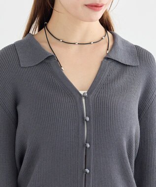 earth music&ecology スキッパー衿リブカーディガン Charcoal Gray