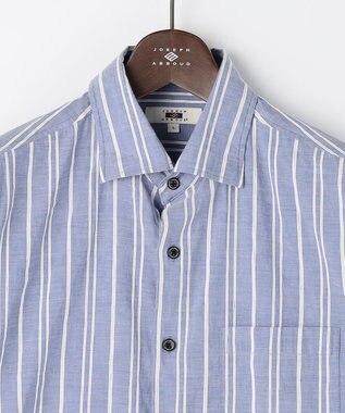 JOSEPH ABBOUD 【キングサイズ・清涼・リネンブレンド】コットンリネン ボイルコード　半袖 シャツ サックスブルー系1
