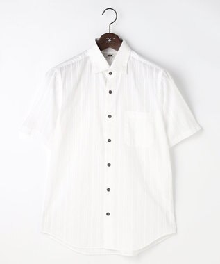 JOSEPH ABBOUD 【キングサイズ・清涼・リネンブレンド】コットンリネン ボイルコード　半袖 シャツ ホワイト系1