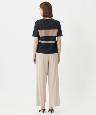 ICB 【洗える】 シアースムースボーダー ニット ネイビー×チノベージュ系