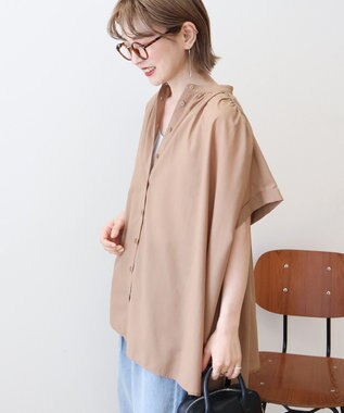 AMERICAN HOLIC 【予約】【WEB限定】イージーケア+接触冷感 フレンチスリーブギャザーシャツ Mocha