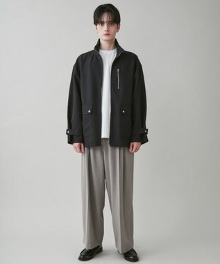 WEGO 起毛TR ワイドストレートスラックス 杢グレー