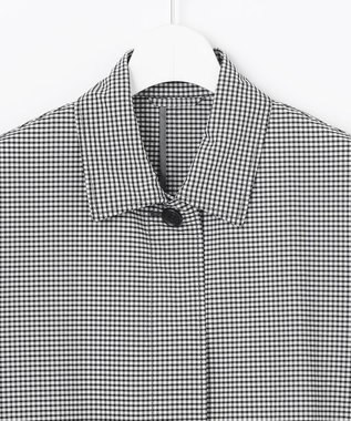 J.PRESS LADIES L 【洗える】Lightストレッチギンガム シングル トレンチコート ブラック×ライトグレーギンガム系