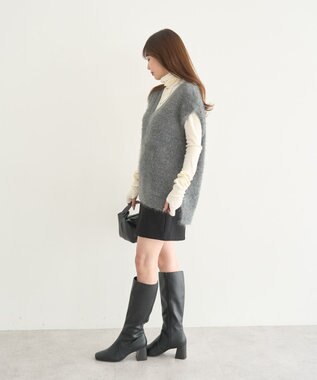 earth music&ecology 【予約】キャットライクヤーンニットベスト チャコールグレー