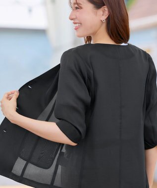 Tiaclasse 【洗える】 シアーカラーレスジャケット ブラック