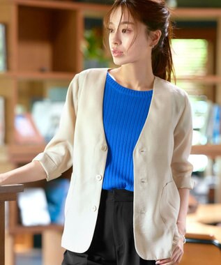 Tiaclasse 【洗える】 シアーカラーレスジャケット ベージュ