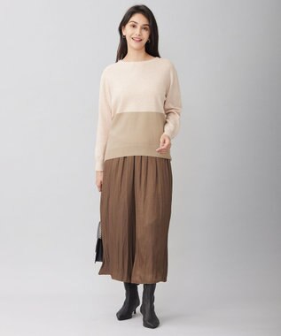 自由区 S 【洗える】セミウーステッドウールボートネック ニット ライトベージュ×ベージュ