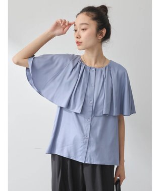 earth music&ecology ケープカラーブラウス Grayish Blue