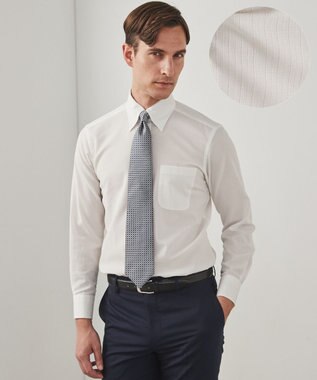 GOTAIRIKU 春夏向け【形態安定】SUMMERPREMIUMPLEATS_スナップダウンカラー _織柄_ 長袖ドレスシャツ(26年モデル) ホワイト系1(ドビーストライプ)