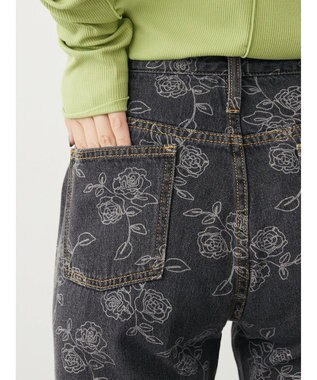 Green Parks ・Ｄｏｕｂｌｅ　Ｆｌａｇｓ　フラワー抜染ストレートデニム Black