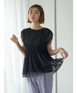 YECCA VECCA チュールギャザーブラウス Brown