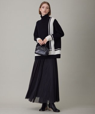 ICB 【洗える】 ソフトカシミヤミックス ライン柄ニット ブラック系2