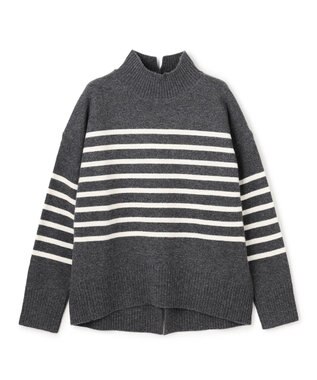 UNFILO カシミヤブレンド ハイネックニット チャコールボーダー