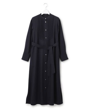 23区 L 【CLASSY.コラボ/洗える】ウールストレッチツイル ピンタック ワンピース ネイビー系