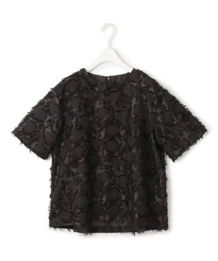 ICB 【洗える】 ヘアリーシアージャカード ブラウス ブラック系