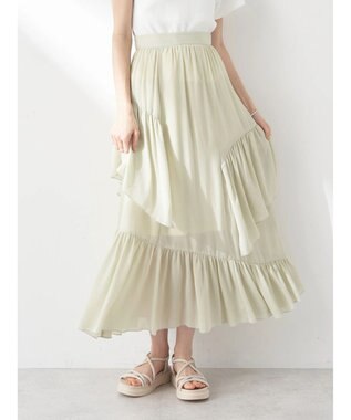 earth music&ecology シアー楊柳アシメティアードスカート Green