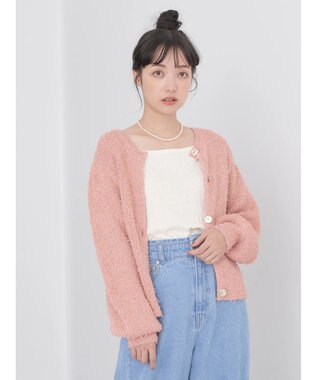 earth music&ecology カールヤーンカーディガン Salmon Pink