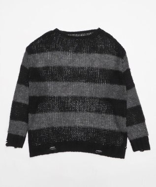 WEGO モヘアタッチボーダーBIGニット グレーボーダー