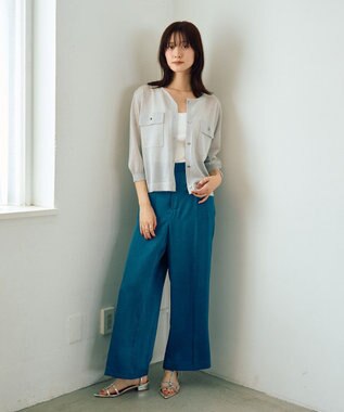 YECCA VECCA ヴィンテージサテンストレートパンツ Blue Green
