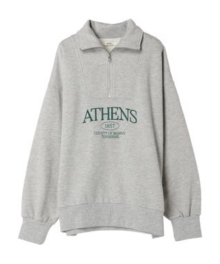 earth music&ecology ハーフジップロゴチュニック Light Gray