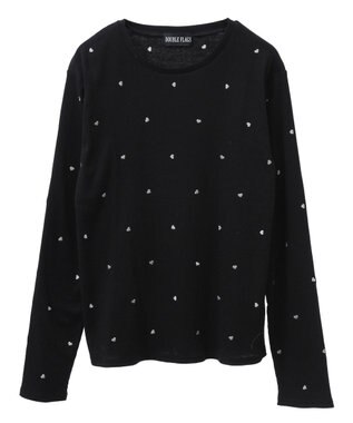 Green Parks ・ＤＯＵＢＬＥ　ＦＬＡＧＳ　ハート刺繍リブロンＴＥＥ Black