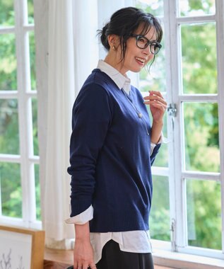 WEGO 【WEB限定/2025年秋冬新作/洗濯OK/毛玉レス/MLXLサイズ展開/オフィス/カジュアル】ベーシックニットセーター ネイビー