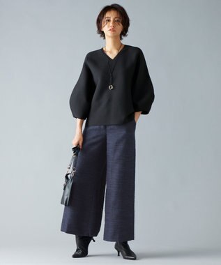 自由区 【洗える】エアリーツイードワイドクロップド パンツ ミッドナイト