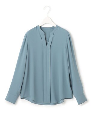 ICB 【洗える・UVケア】BackSatinAmunzen キーネックブラウス ライトブルーグレー系