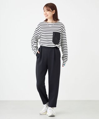 SHARE PARK LADIES 【UNISEX】ボートネックボーダーＴシャツ（S・Mサイズ） オフ×ブラックボーダー