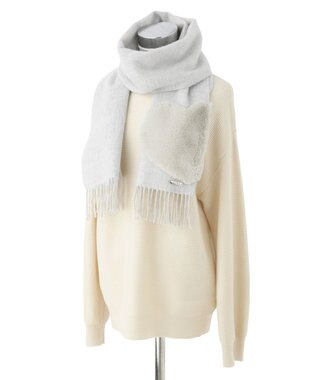 MOONBAT 【WEB限定】フルラ (FURLA)エコファー付きマフラー 無地×ハート　ウールマフラー ロゴプレート付き ライトグレー