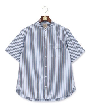 J.PRESS MEN 【クールマックス】サッカー マルチストライプ バンドカラーシャツ サックスブルー系1