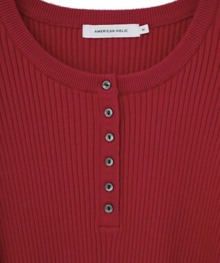 AMERICAN HOLIC バイパチヘンリーネックリブニットプルオーバー Red