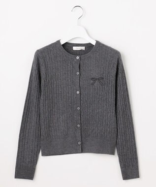 Feroux ケーブル編み×リボン刺繍 ニット カーディガン グレー系