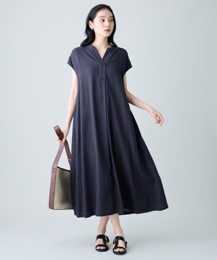 ANY L ヨーロピアンリネンフレアワンピース ネイビー