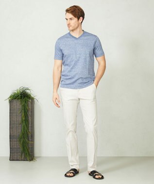 JOSEPH ABBOUD 【吸水速乾】リネンハニカムTシャツ サックスブルー系