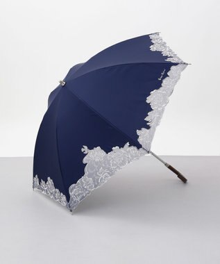 AURORA NINA RICCI （ニナリッチ)  刺しゅうオーガンジー掛け合わせ晴雨兼用パラソル（2段スライドショート傘） ネイビー