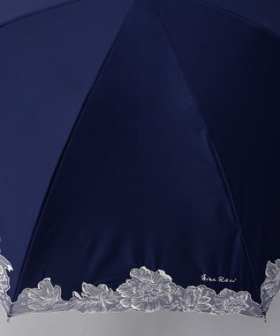 AURORA NINA RICCI （ニナリッチ)  刺しゅうオーガンジー掛け合わせ晴雨兼用パラソル（2段スライドショート傘） ネイビー