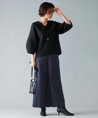 自由区 【洗える】エアリーツイードワイドクロップド パンツ ミッドナイト