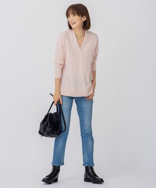 23区 S 【10色展開】ウーステッドウール 重ね襟Vネック ニット ピンク系
