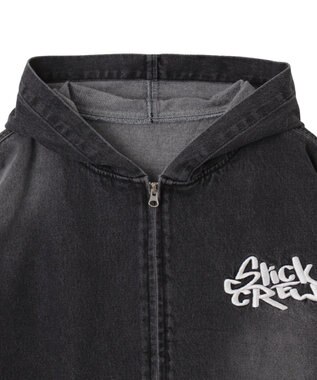 WEGO ヴィンテージウォッシュBIGフードブルゾン ブラック