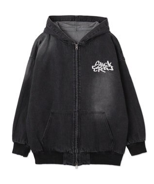 WEGO ヴィンテージウォッシュBIGフードブルゾン ブラック