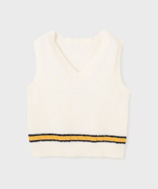 GRACE CONTINENTAL シャギーバイカラーニットノースリーブ ホワイト