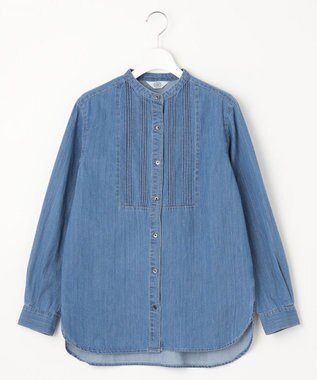 J.PRESS LADIES 【洗える・セットアップ対応】5ozバージラコンパクト ピンタック ブラウス ダルブルー系