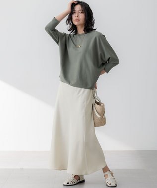 23区 【洗える】コンフォートストレッチ ドルマンスリーブ ニット カーキ系