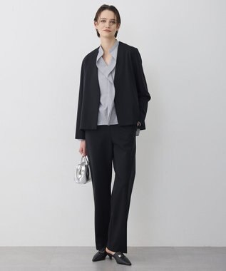 ICB L ナイロンストレッチポンチ ノーカラージャケット ブラック