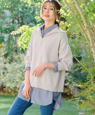 ANY 【洗濯機可】ハーフジップアップ ニットフーディ オイスター