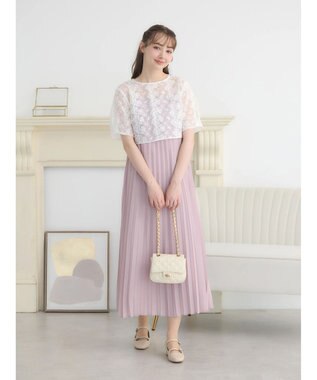 earth music&ecology ＳＥＴ２点　オーガンジー刺繍＋プリーツワンピース Pink