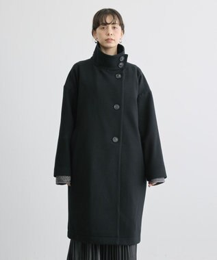 AMERICAN HOLIC リサイクル中空FIBERスタンドカラーロングコート Black