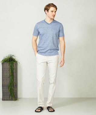 JOSEPH ABBOUD 【吸水速乾】リネンハニカムTシャツ サックスブルー系